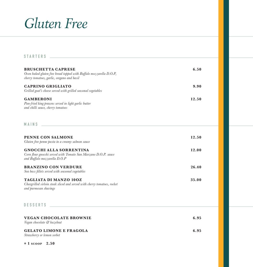 Gluten Free Menu Delicious Italian Food Liverpool Il Ristorante